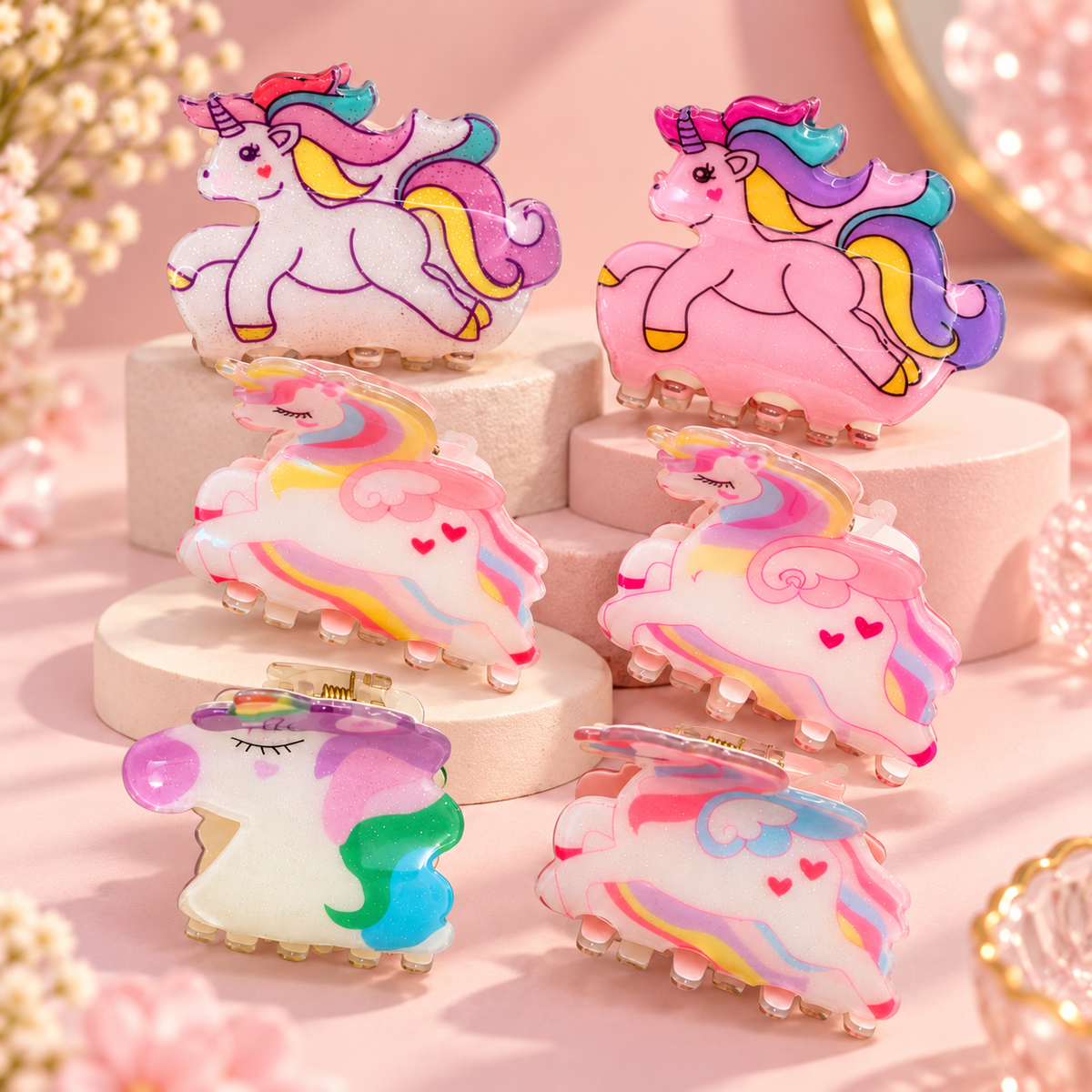 Unicorn Fantasy Hair Claw Clips Set – 6 Pieces