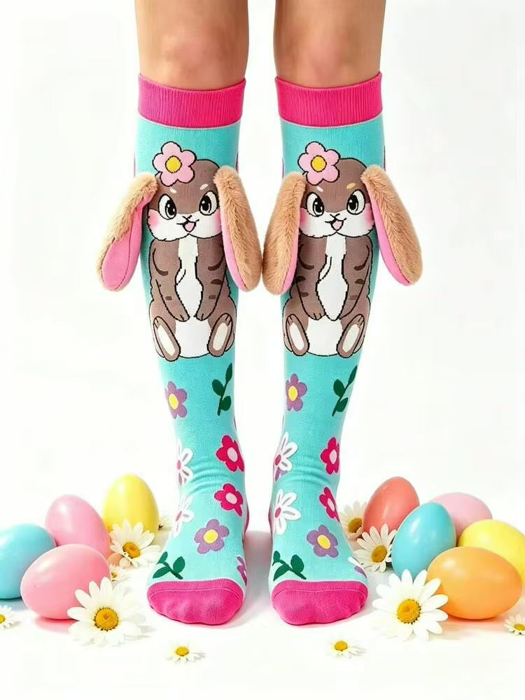 Kids’ Cute Bunny Knee-High Socks with 3D Fluffy Ears