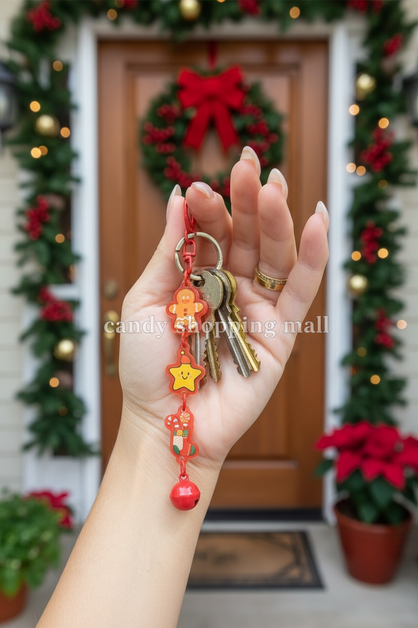 🎄 1Pc Christmas Charm Keychain – Festive Holiday Collection (Red, White & Green)