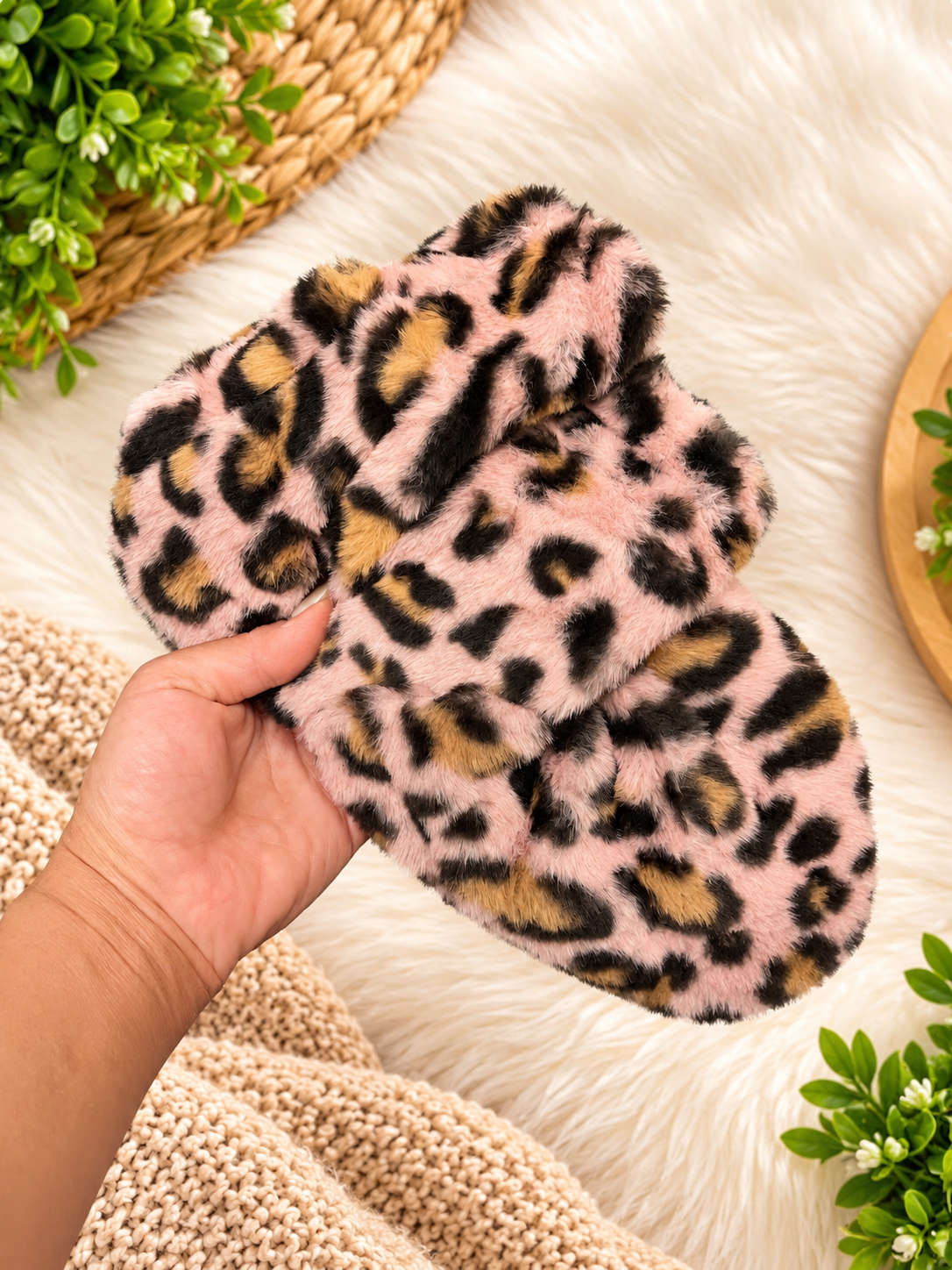 Women’s Plush Leopard Print Fuzzy Socks – Non-Slip Cozy Home Socks - Free Size