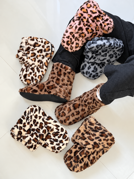 Women’s Plush Leopard Print Fuzzy Socks – Non-Slip Cozy Home Socks - Free Size