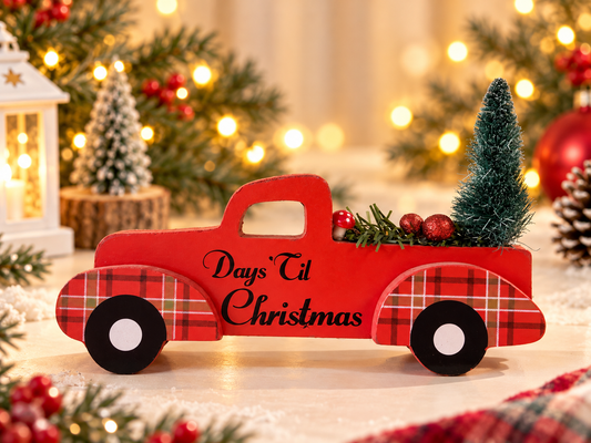 Christmas Countdown Red Pickup Truck Decoration – “Days ’Til Christmas”