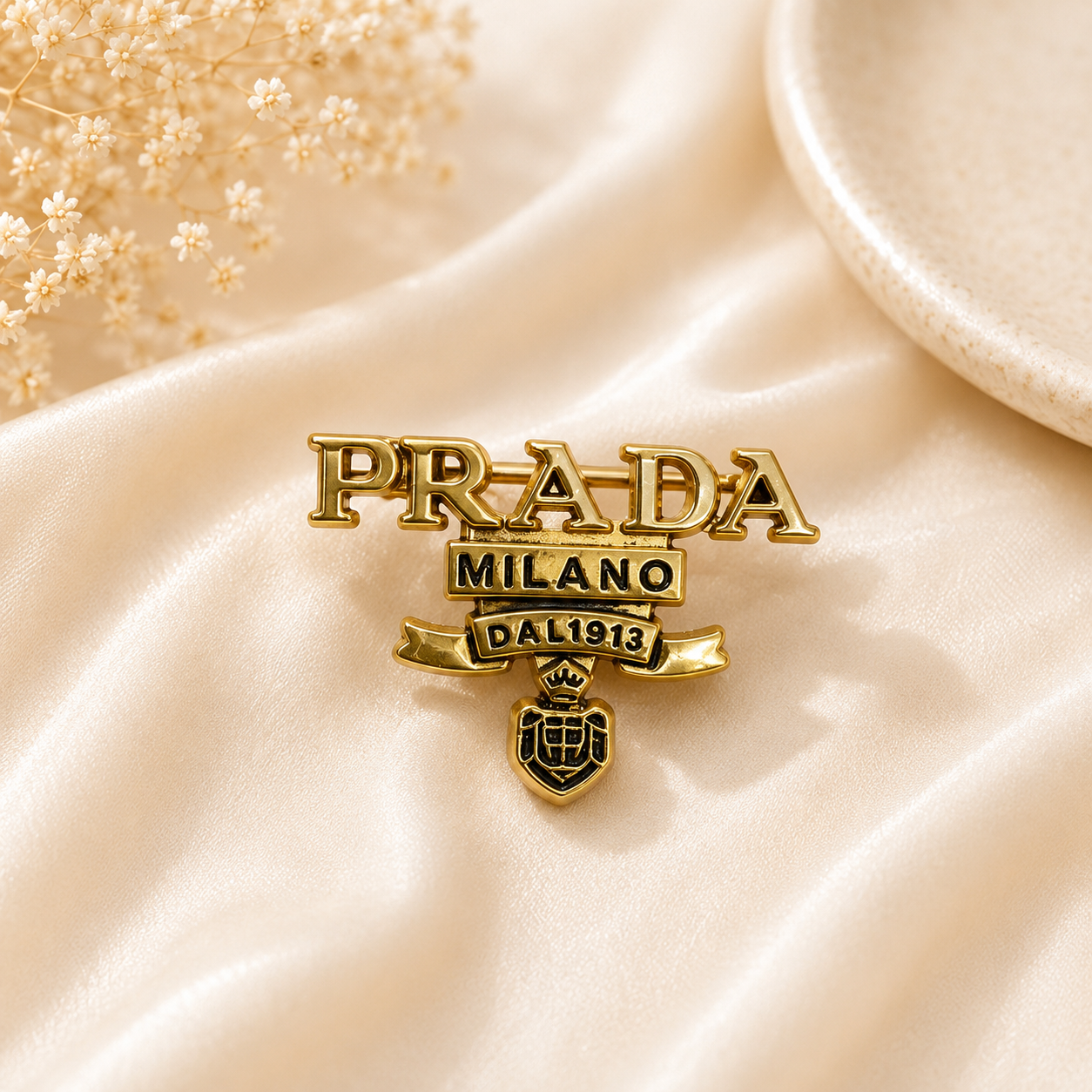 Prada-Inspired Vintage Gold Brooch