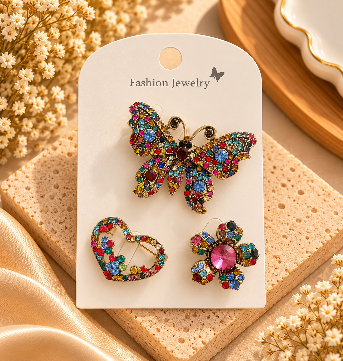 Vintage Rhinestone Brooch Set