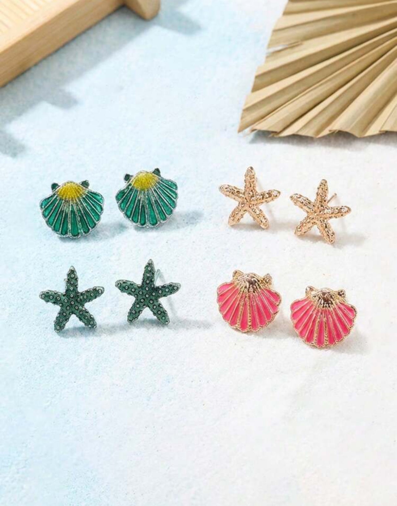 4 Pairs New Summer Vacation Ocean Style Minimalist Elegant Women Fashion Earrings, Ocean Creature Shapes Like Starfish & Seashell, Colorful Earring Set For Daily, Party, Beach Holiday