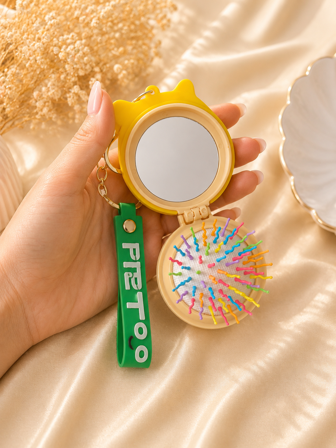 Cute Banana Monkey Compact Mirror & Hair Brush Keychain