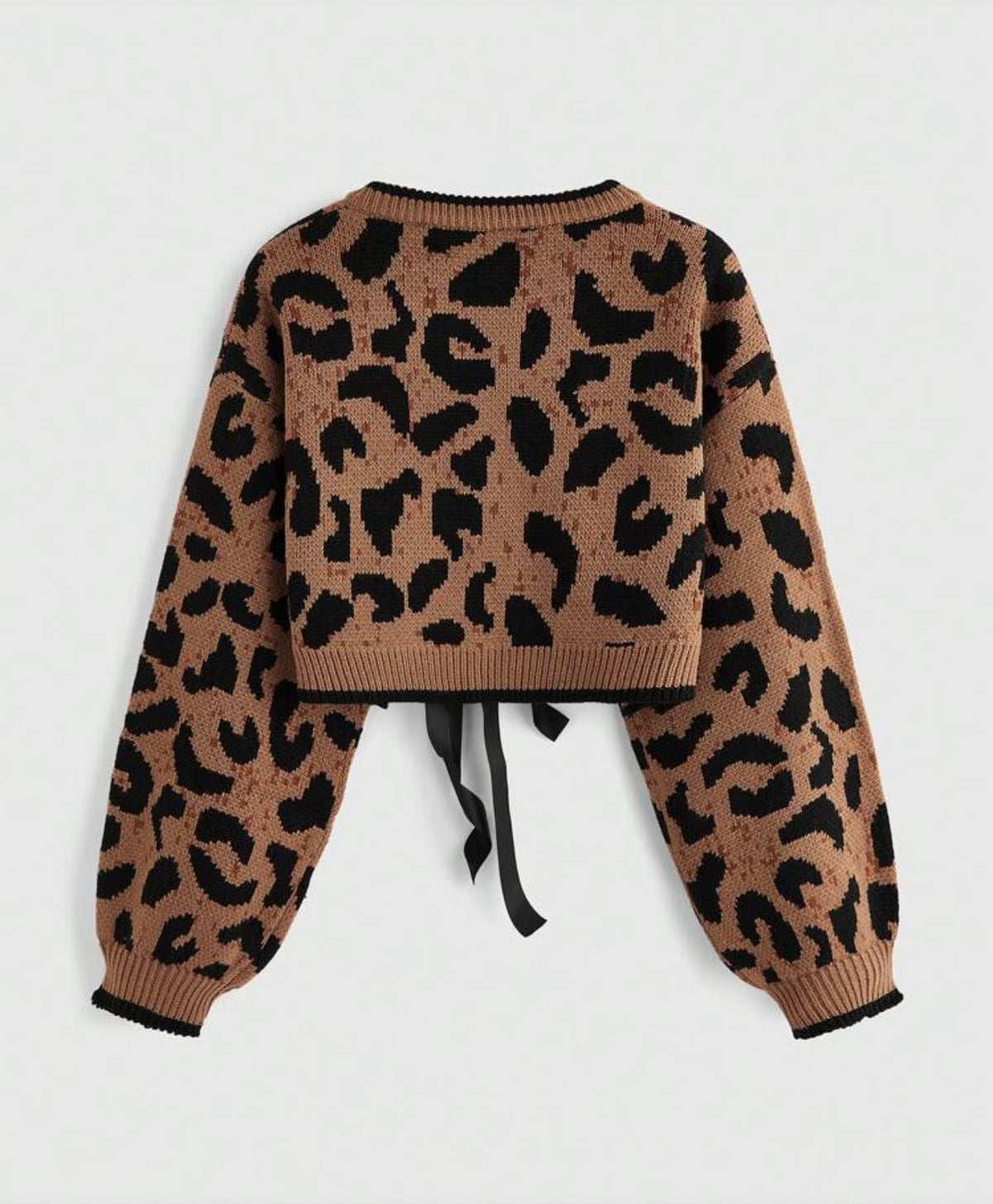 ROMWE Kawaii Autumn Fashion Y2K Leopard Print Bow Tie Cardigan,Long Sleeve Tops - Medium