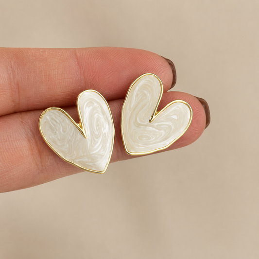 Pearl Heart Stud Earrings – Stainless Steel