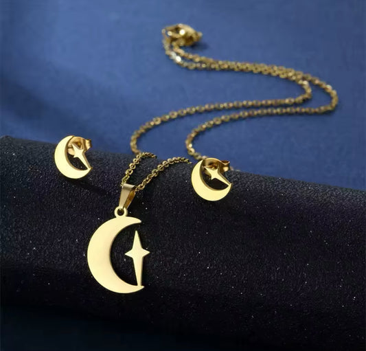 New Fashion Stainless Steel Jewelry Sets For Women Ramadan Necklace Earring Set