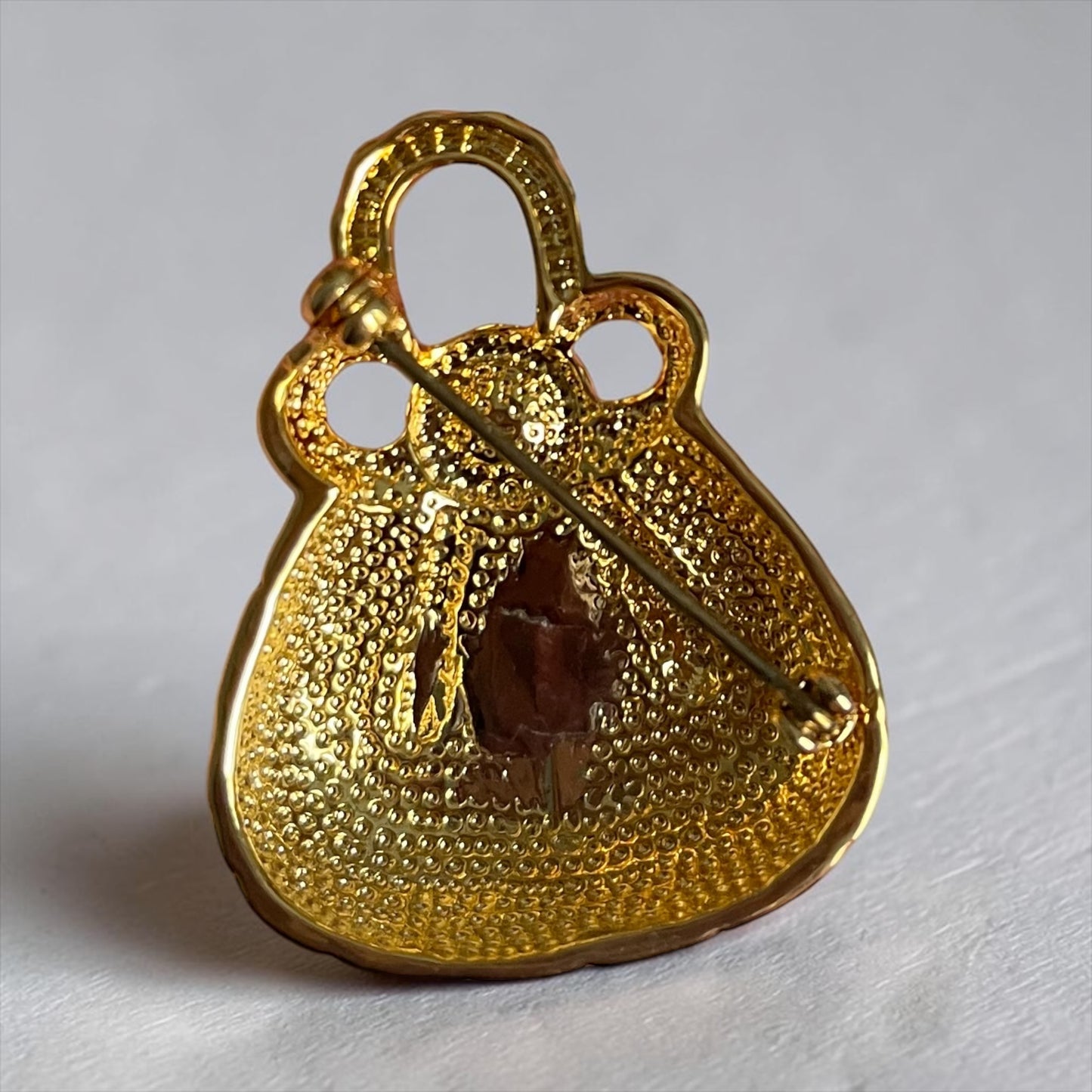 Luxury Quilted Handbag Brooch Pin – Gold Plated Crystal Accent