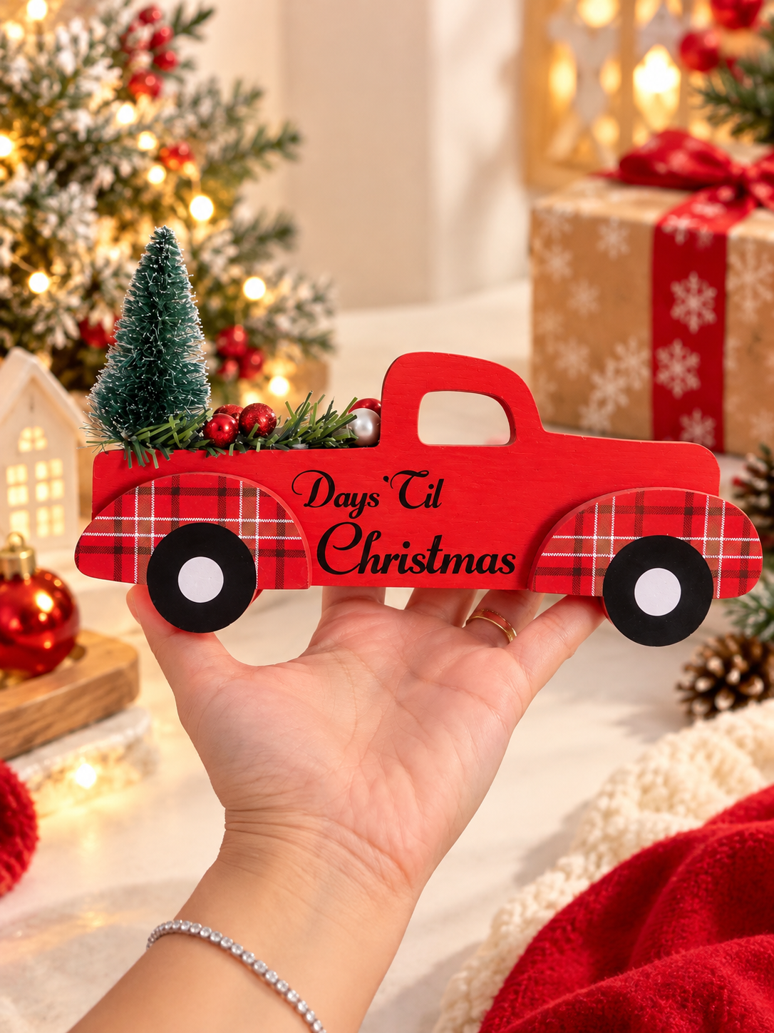 Christmas Countdown Red Pickup Truck Decoration – “Days ’Til Christmas”