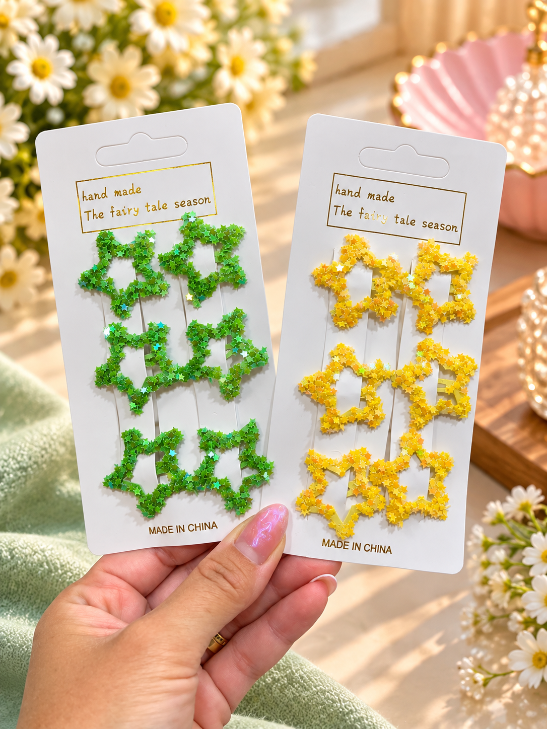 Girls’ Glitter Star Hair Clips – 6-Piece Set