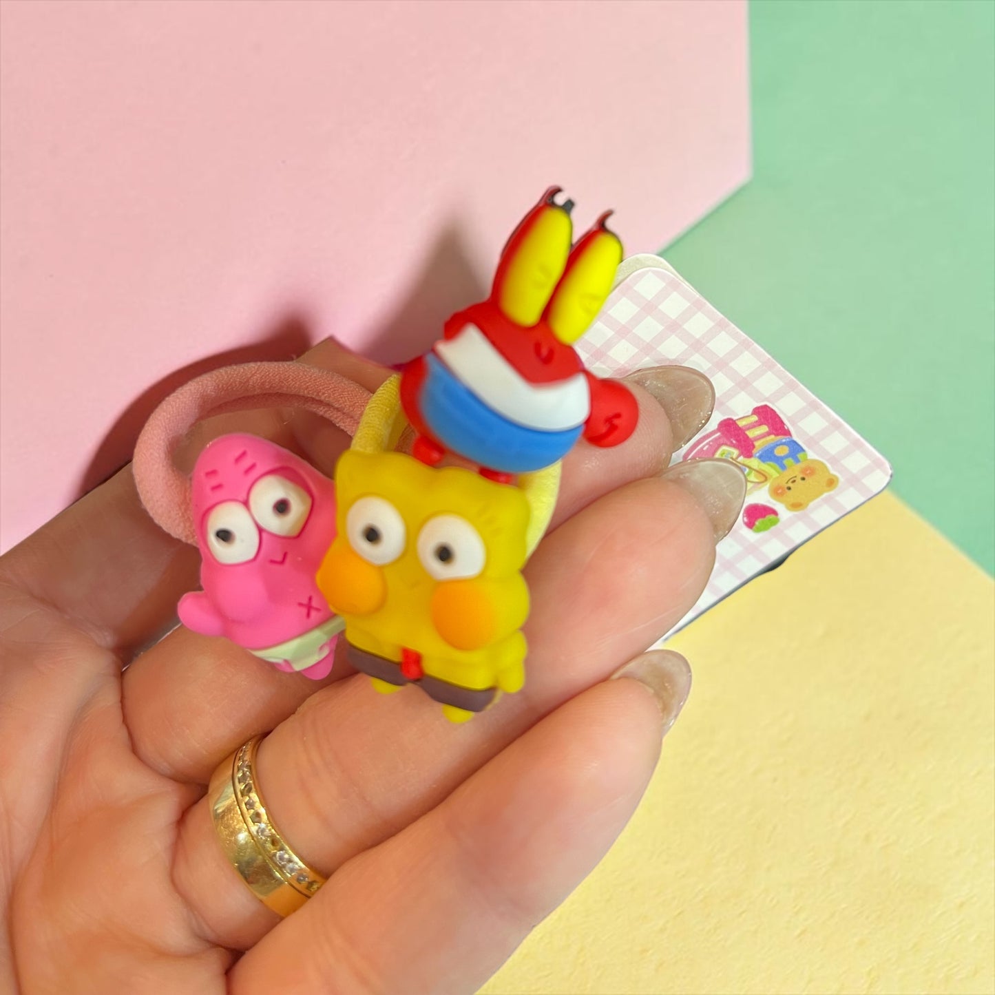 Cute Cartoon Hair Ties Set – SpongeBob & Friends Elastic Hair Bands for Girls (3 Random Pieces)