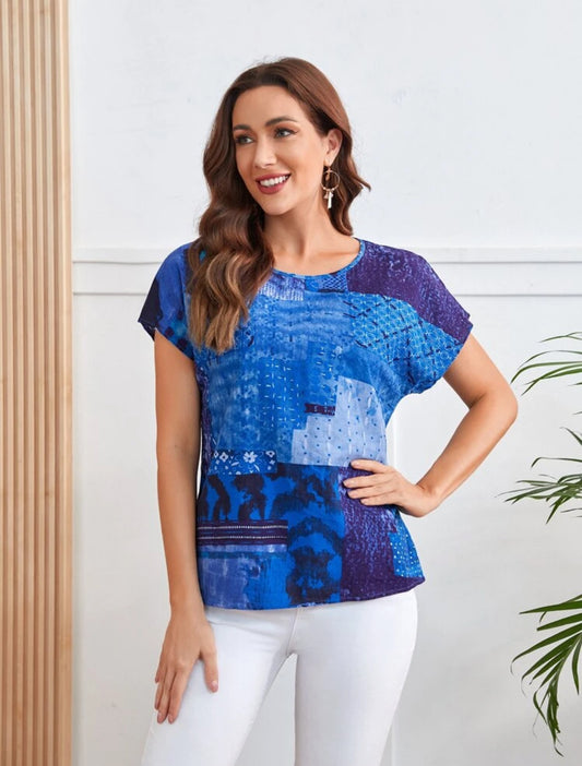 SHEIN EMERY ROSE Patchwork Print Top - M