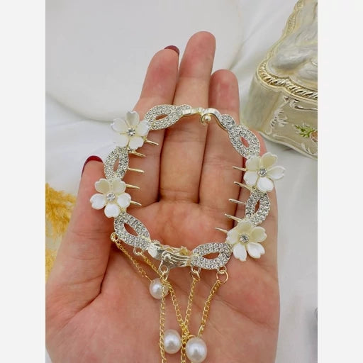 Chinese Style Flower Tassel Hair Bun Buckle High Ponytail Buckle Pearl Chain Pan Hair Claw Clip Fashion Lovely Alloy Headwear
