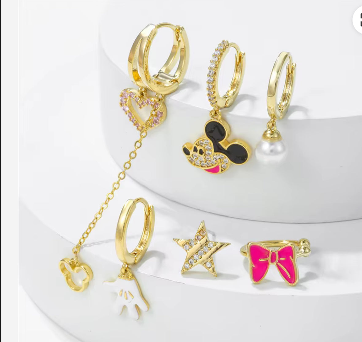 SP Cute Girl Fashion Pink Enamel Mouse Earrings Sets 18K Gold Plated Zircon Heart Long Tassel Earring Set