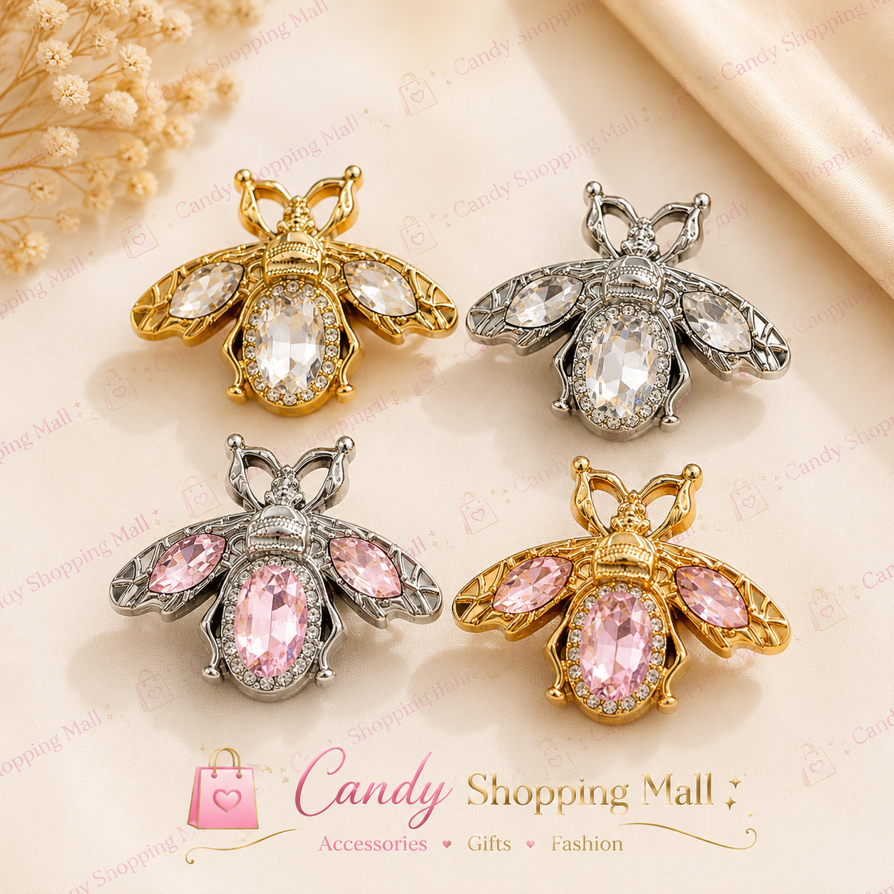 Acrylic Bee Brooch Pin – Sparkling Gem Detail  - اكريليك