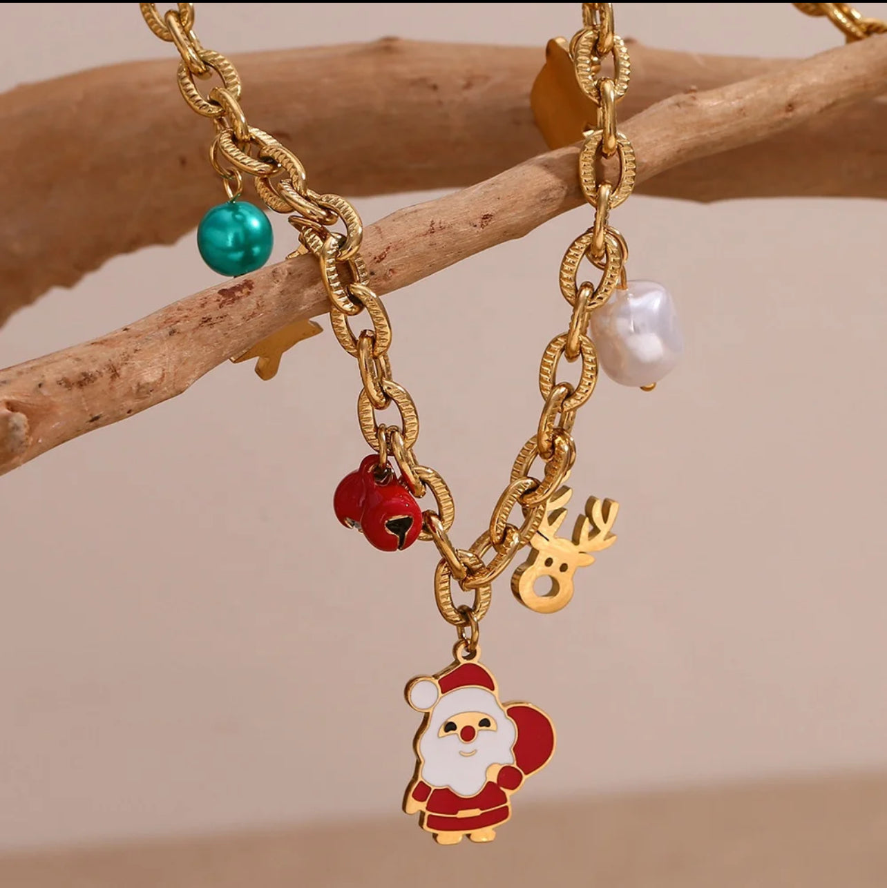 316L Stainless Steel Santa Reindeer P.endant Necklace For Women Fashion Dangle Neck Chain Jewelry Lady Christmas Gifts