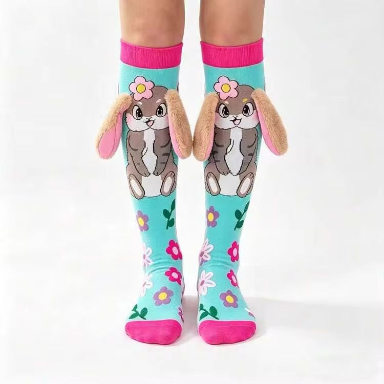 Kids’ Cute Bunny Knee-High Socks with 3D Fluffy Ears