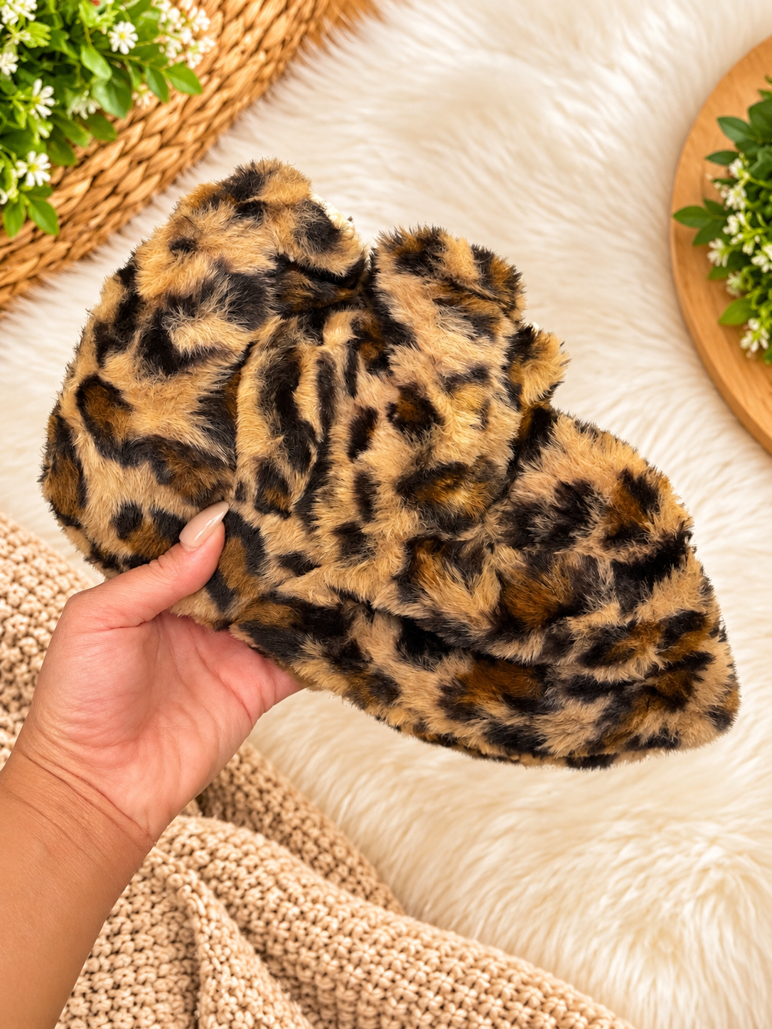 Women’s Plush Leopard Print Fuzzy Socks – Non-Slip Cozy Home Socks - Free Size