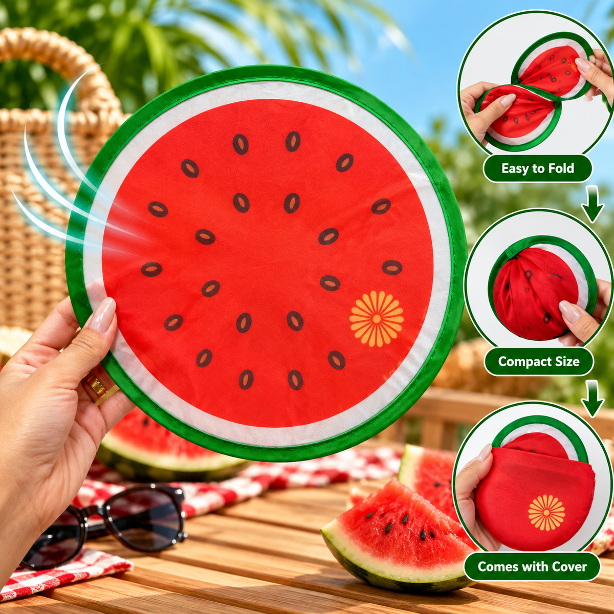 Foldable Summer Hand Fan – Colorful Fruit & Tropical Designs