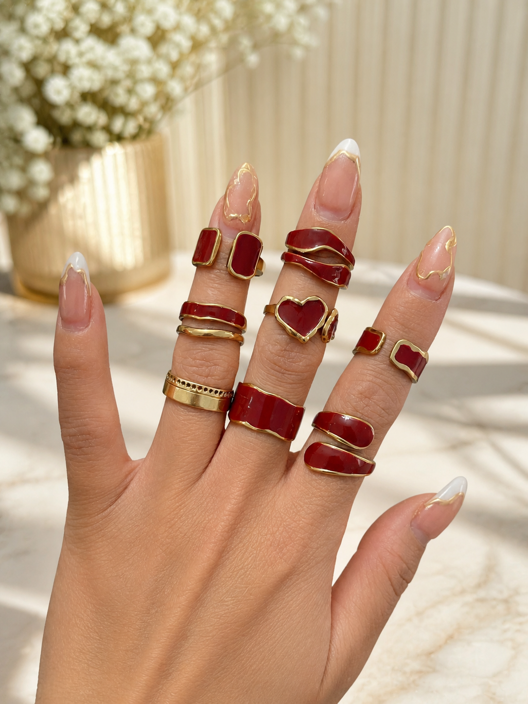 Trending Red Enamel Ring – Gold-Tone Stainless Steel (Free Size Adjustable)