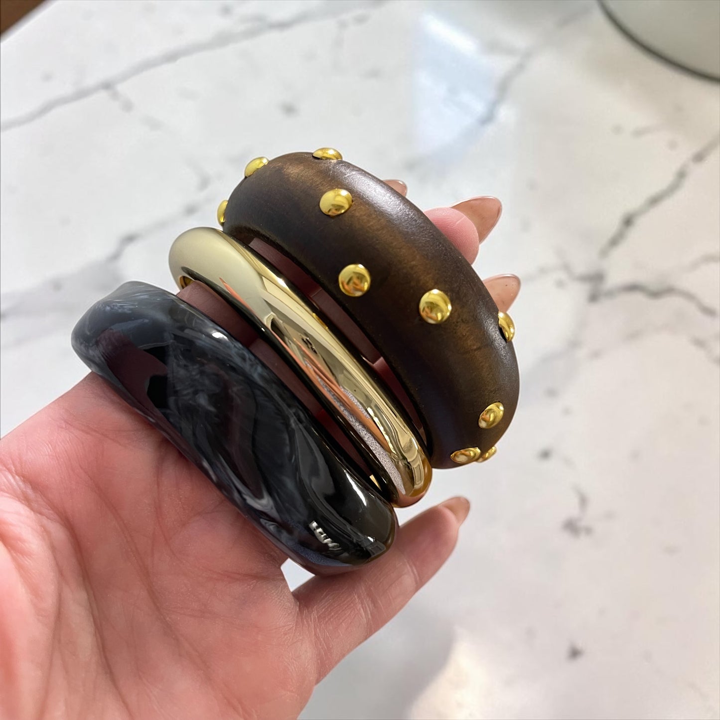 Luxe Mixed Texture Statement Bangles Set