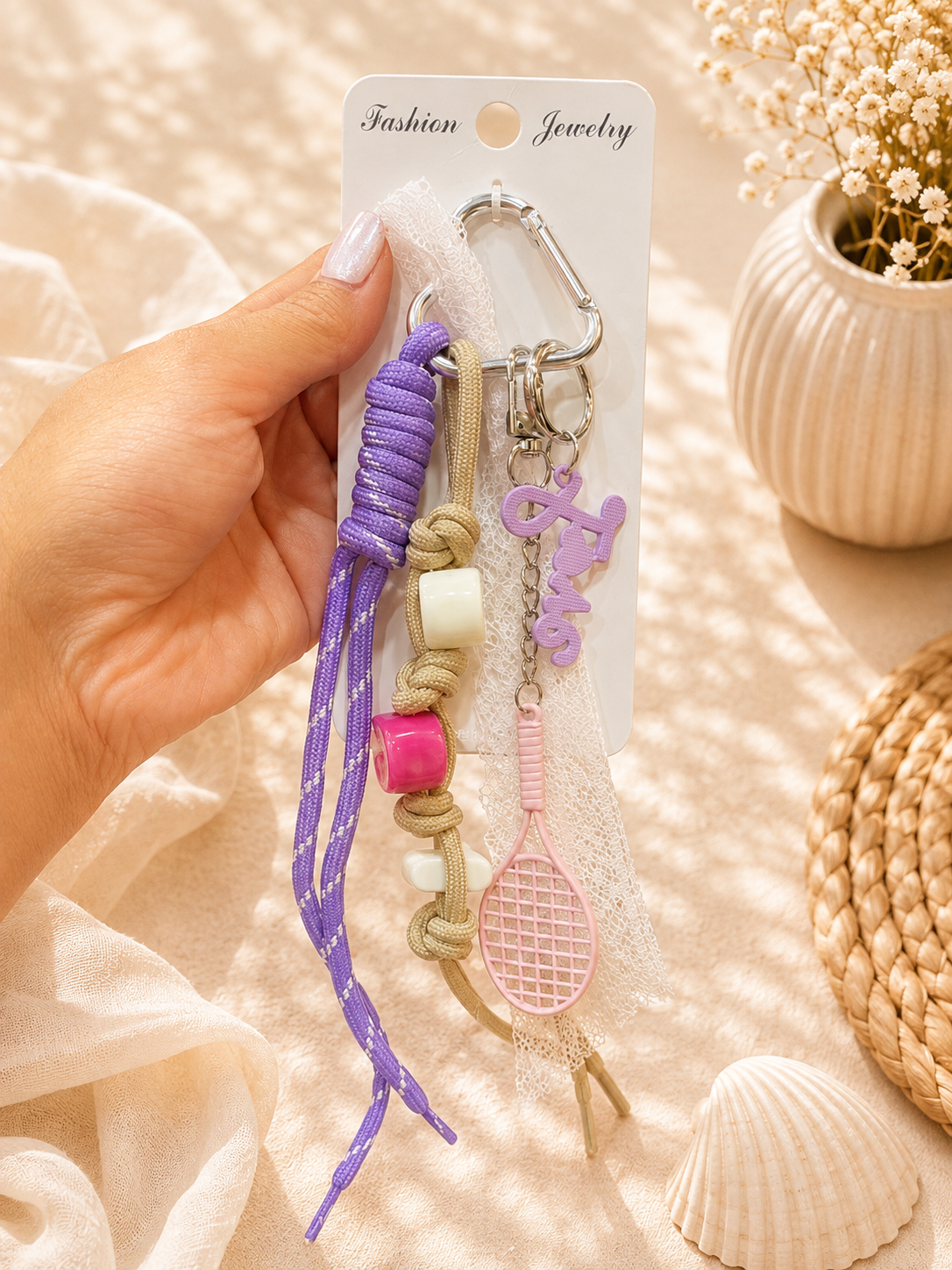 Trendy Multi-Charm Rope Keychain – Fashion Jewelry