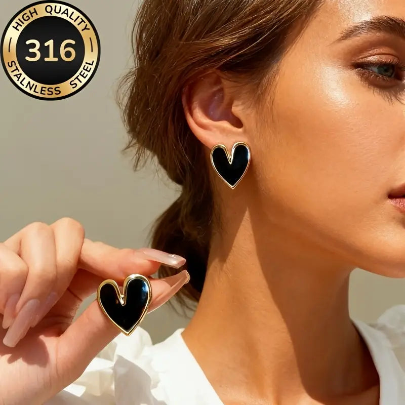 Pearl Heart Stud Earrings – Stainless Steel