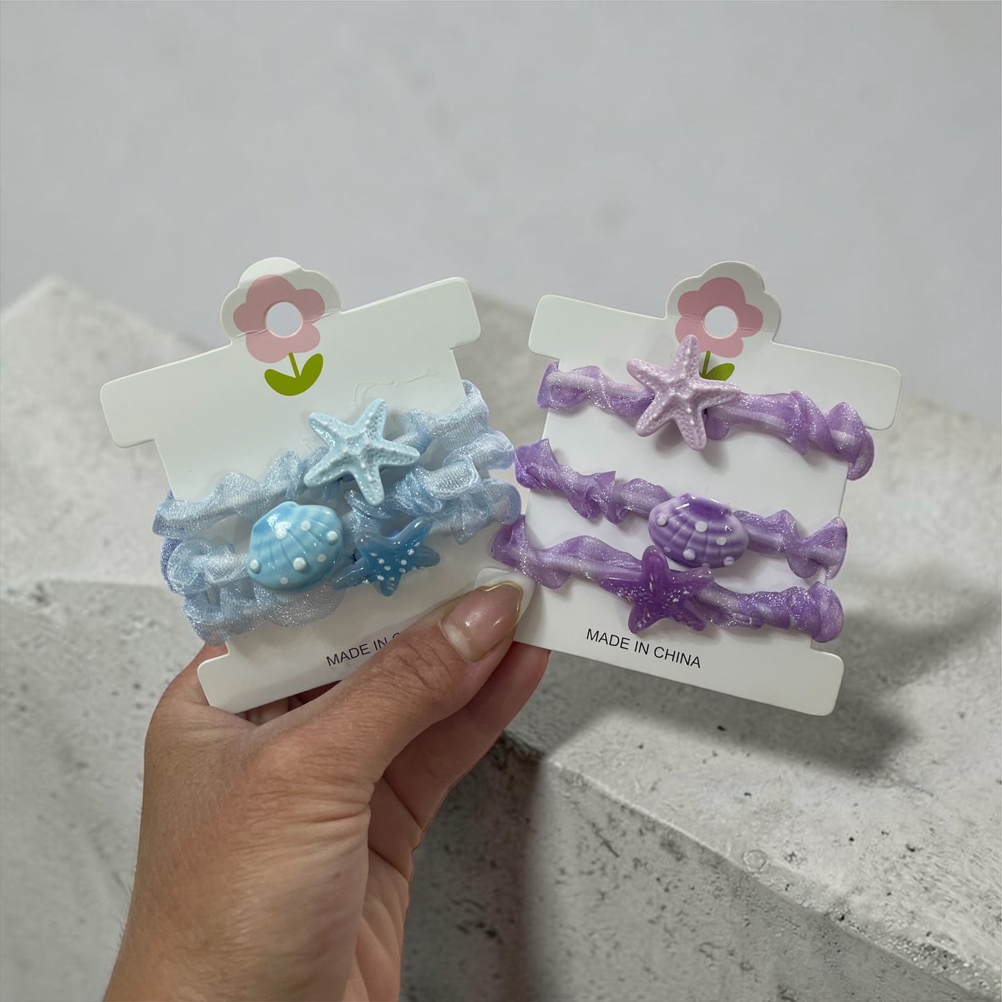 Ocean Charm Elastic Hair Bands Set – Starfish & Shell Design (3 Pieces)