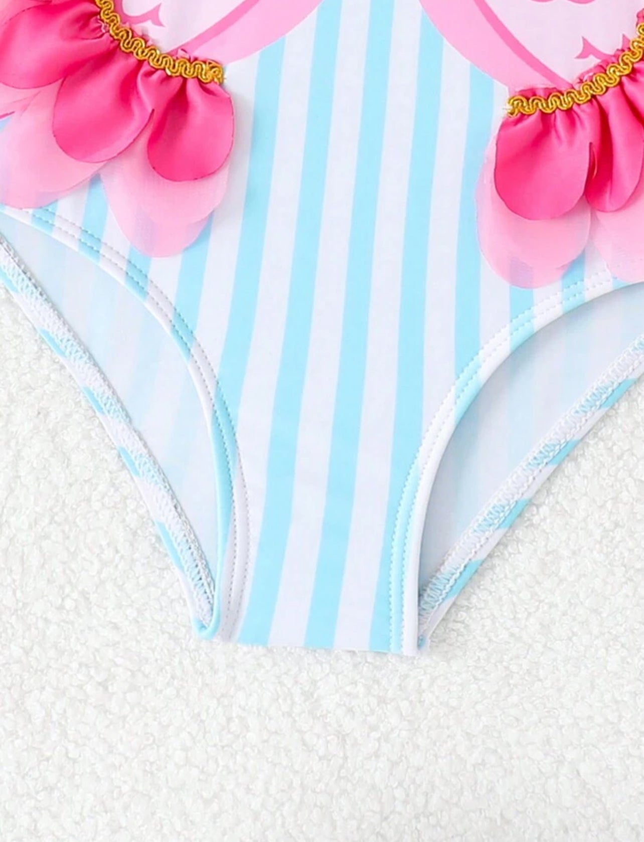 SHEIN Young Girl Flamingo Striped Sleeveless Backless One-Piece Swimsuit, Cute Bow Strap Design, Summer Beach Summer Holiday - 4Y
