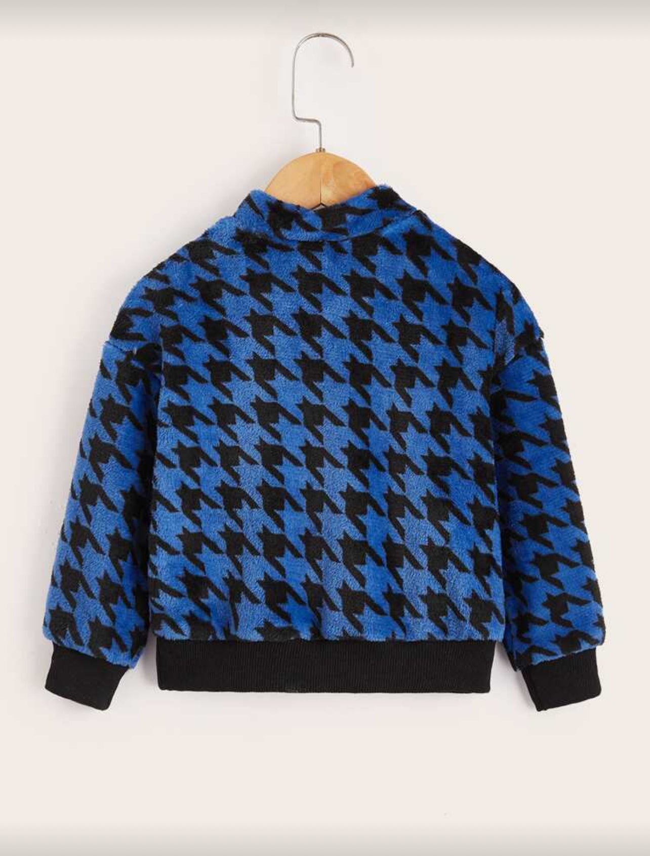 SHEIN Toddler Boys Houndstooth Print Drop Shoulder Flannel Sweatshirt - 3Y