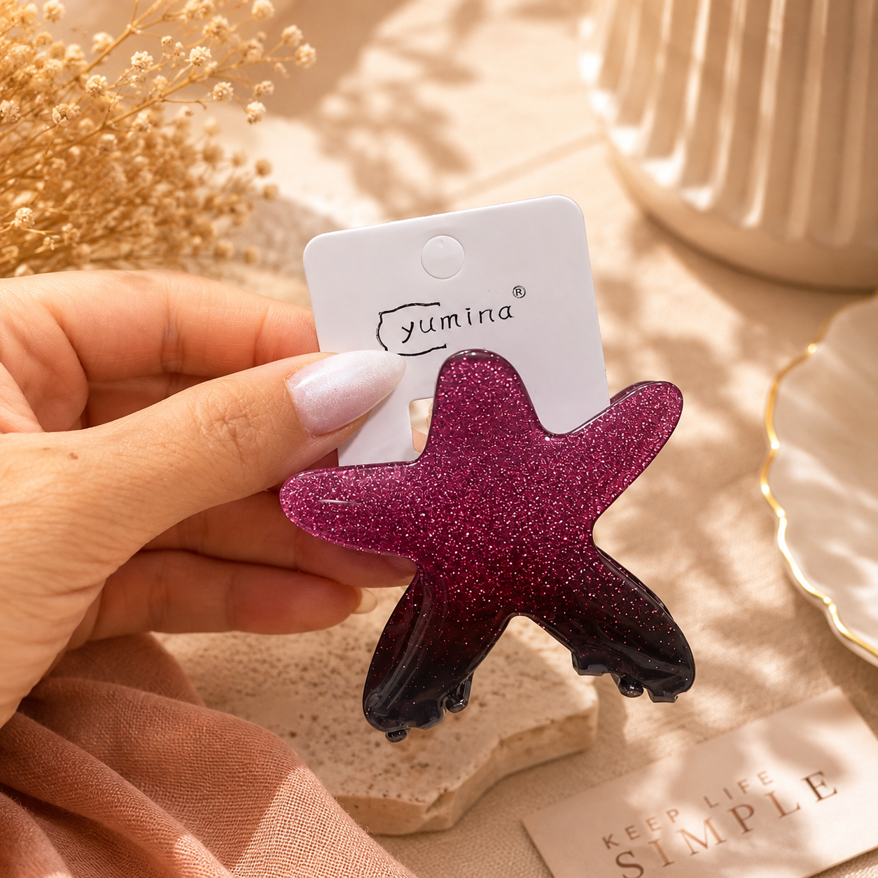 Glitter Starfish Hair Claw Clip – Colorful Summer Design