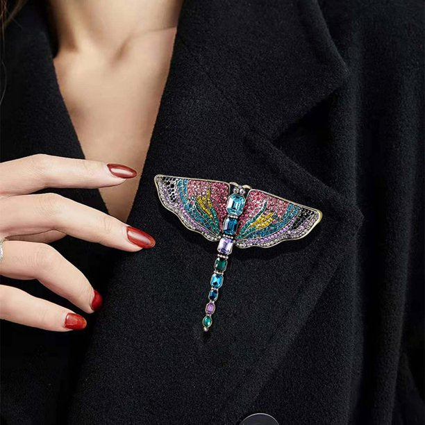 Luxury Crystal Dragonfly Brooch – Multicolor Rhinestone Statement Pin