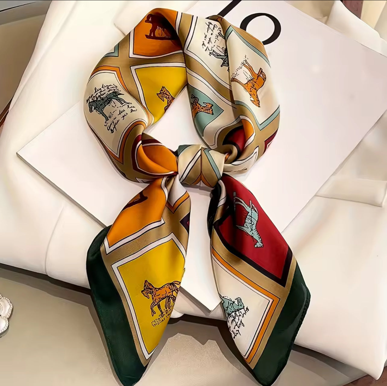 Grid Horse Print Square Scarf Simulated Silk Neck Scarf Stylish Sunscreen Headscarf For Women