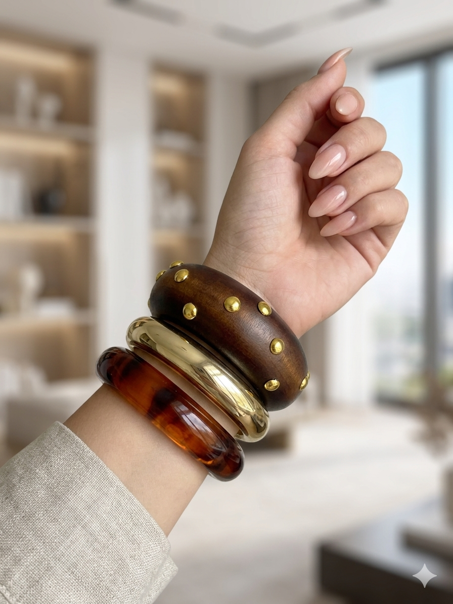 Luxe Mixed Texture Statement Bangles Set