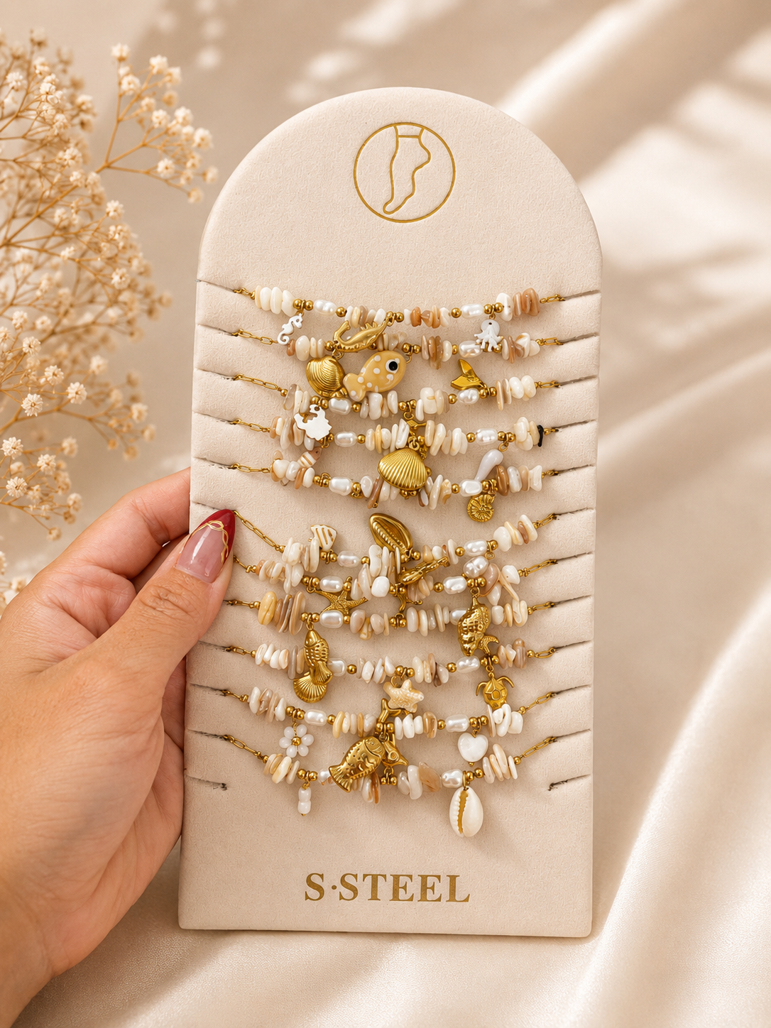 Ocean Charm Anklet Collection – Stainless Steel Pearl & Shell Beach Anklets ✨🐚 Random Style