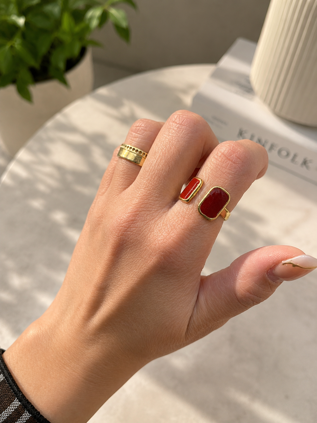 Trending Red Enamel Ring – Gold-Tone Stainless Steel (Free Size Adjustable)