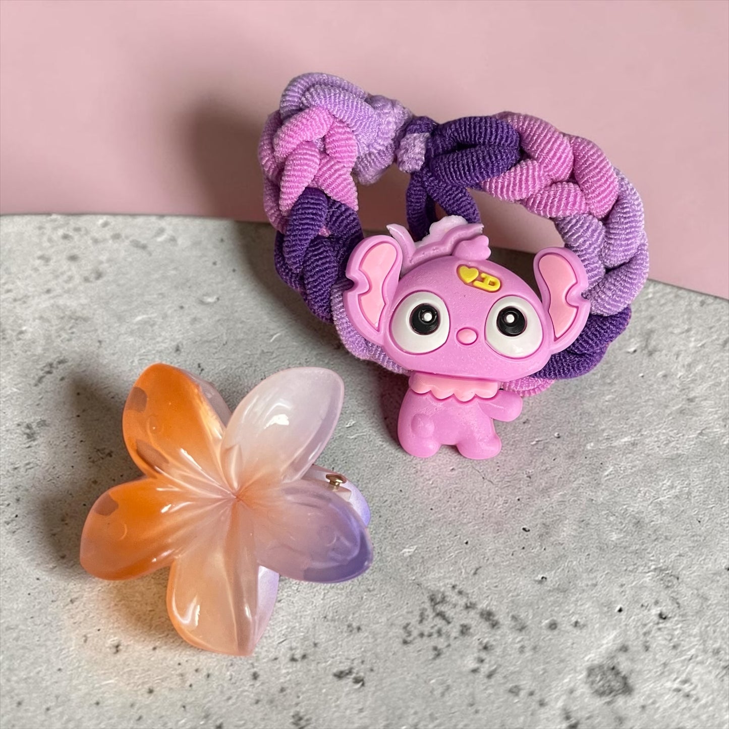 Cute Cartoon Braided Hair Tie & Flower Claw Clip Set