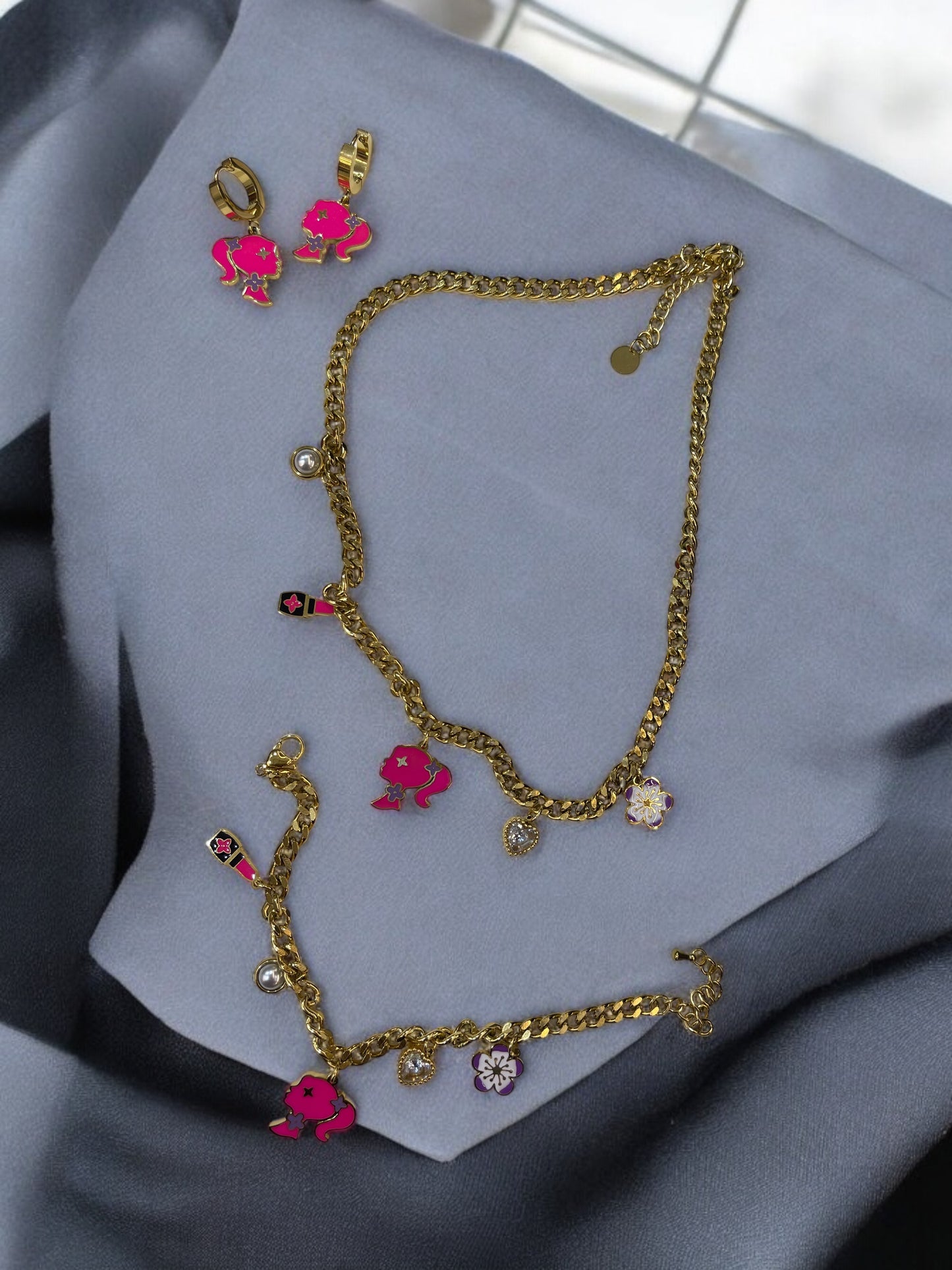 316L Stainless Steel Pink Barbie Irregular Pearl P.endant Necklace New Trend Neck Jewelry Gift Party