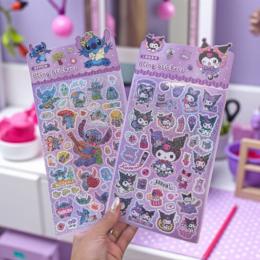 1 Sheet Sticker Set Sanrio Stitch Cute Laser Bling Stickers Decoration Children