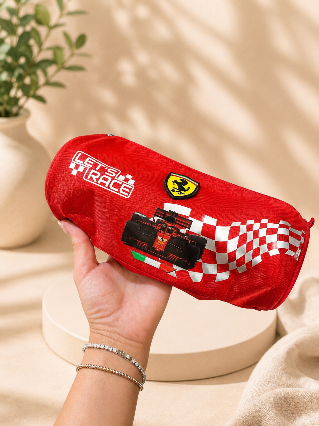 🏎️ Ferrari “Let’s Race” Pencil Case – Red