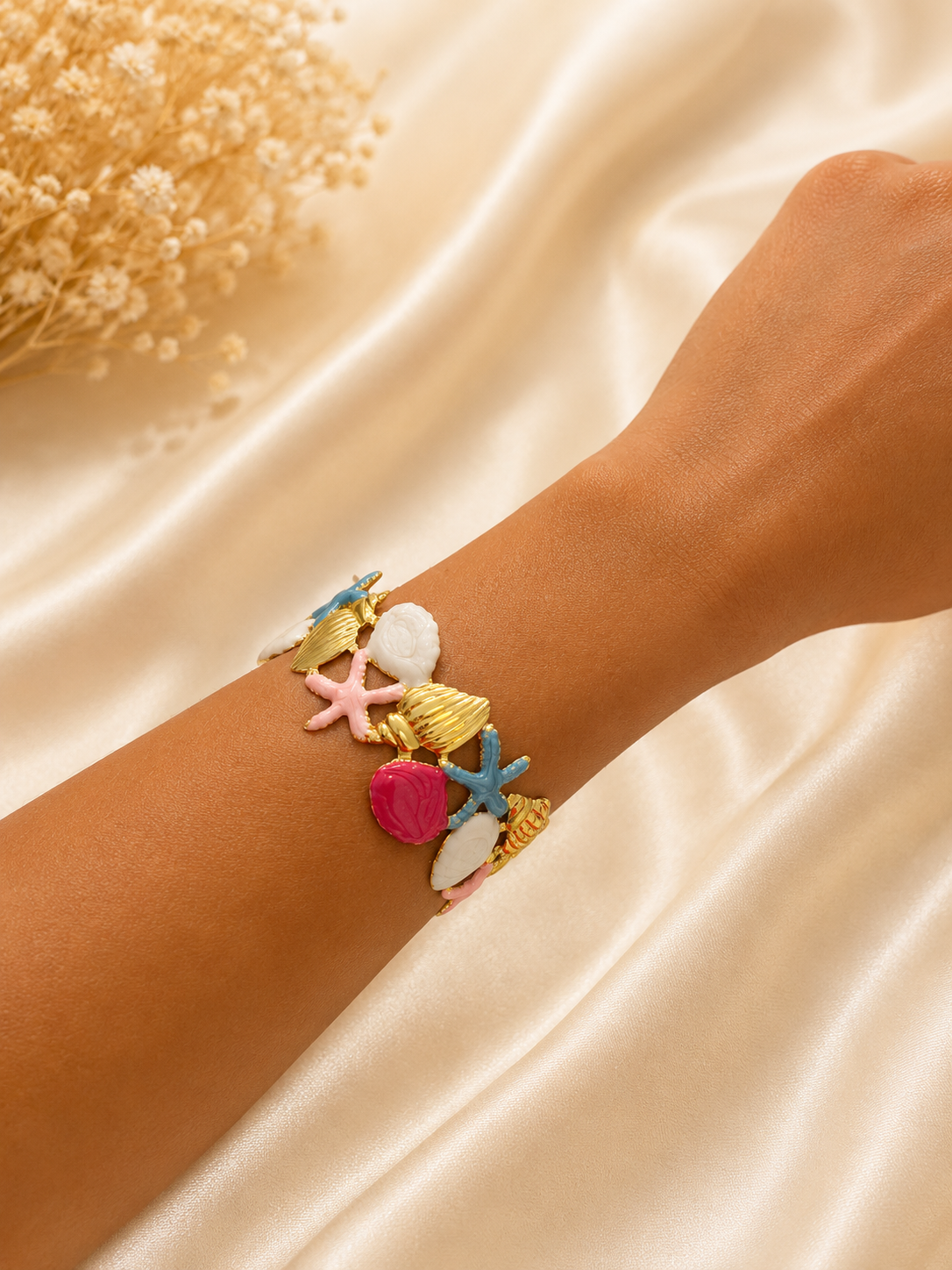 Stainless Steel Ocean Treasures Charm Cuff Bracelet