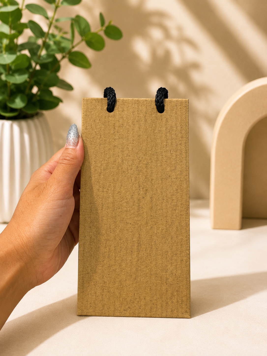 Kraft Paper Gift Bag with Black Braided Handles