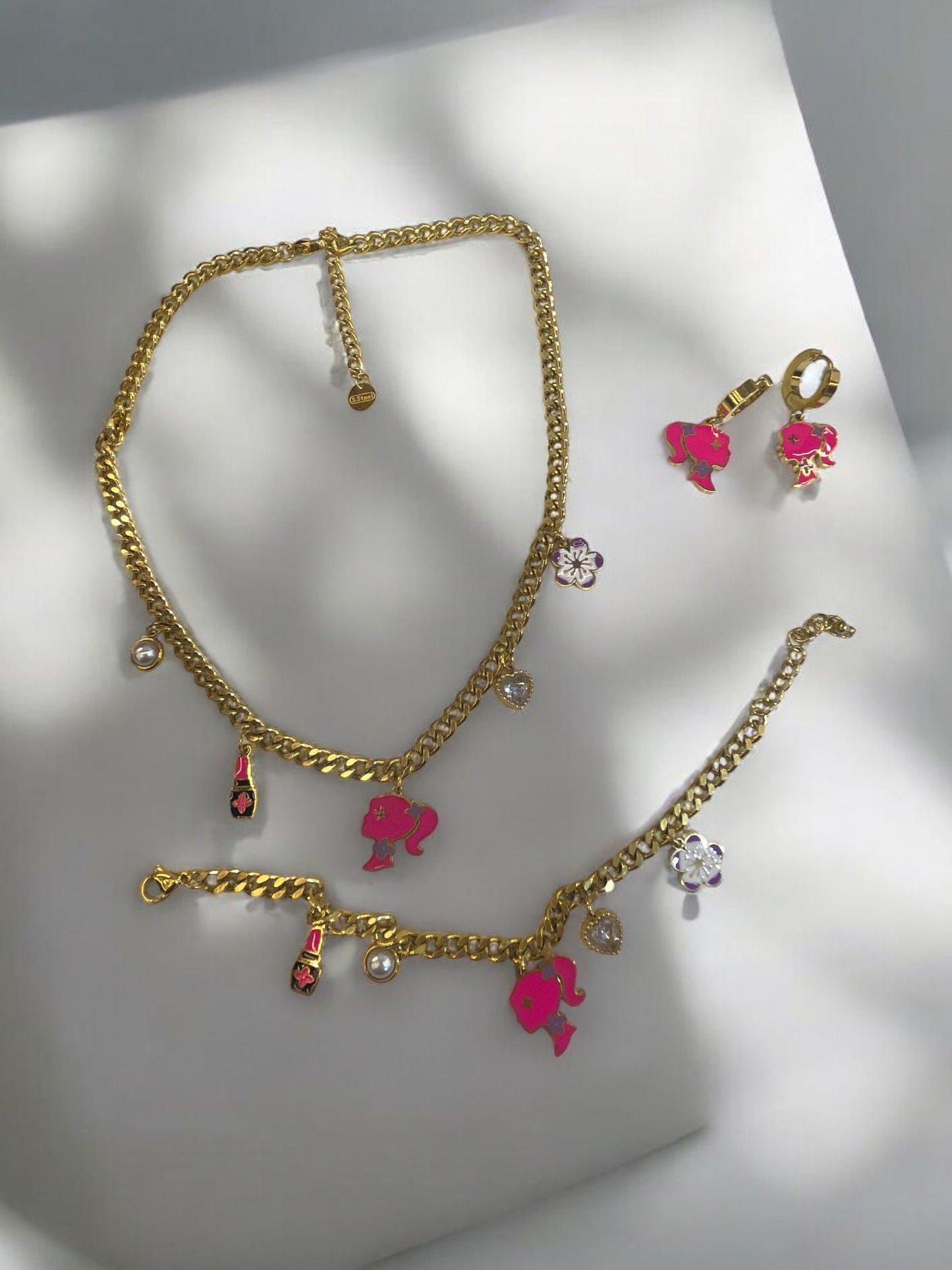 316L Stainless Steel Pink Barbie Irregular Pearl P.endant Necklace New Trend Neck Jewelry Gift Party