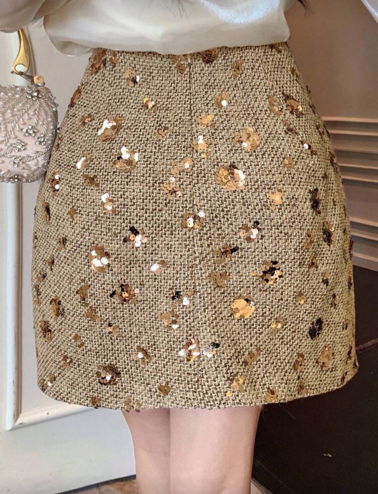DAZY Women's Elegant Sequin Embellished Bodycon Mini Skirt, Autumn Winter Women Skirts Carnival - Medium