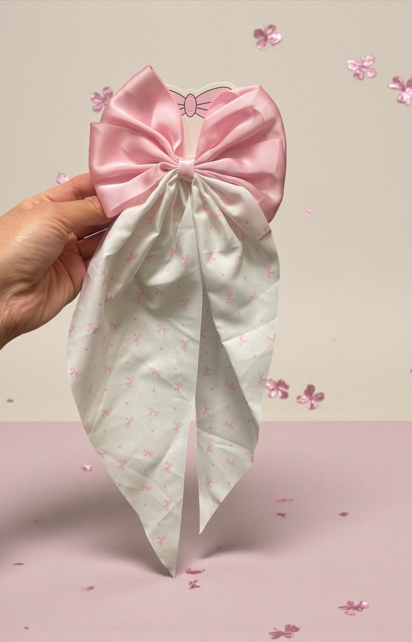 Blush Pink Satin Bow Scarf – Soft Elegant Hair Accessory for Girls & Women