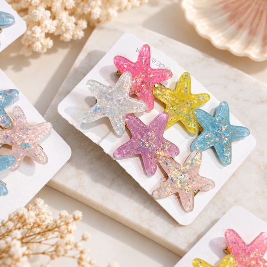 Glitter Starfish Hair Clips – 2 Pcs, Random Colors