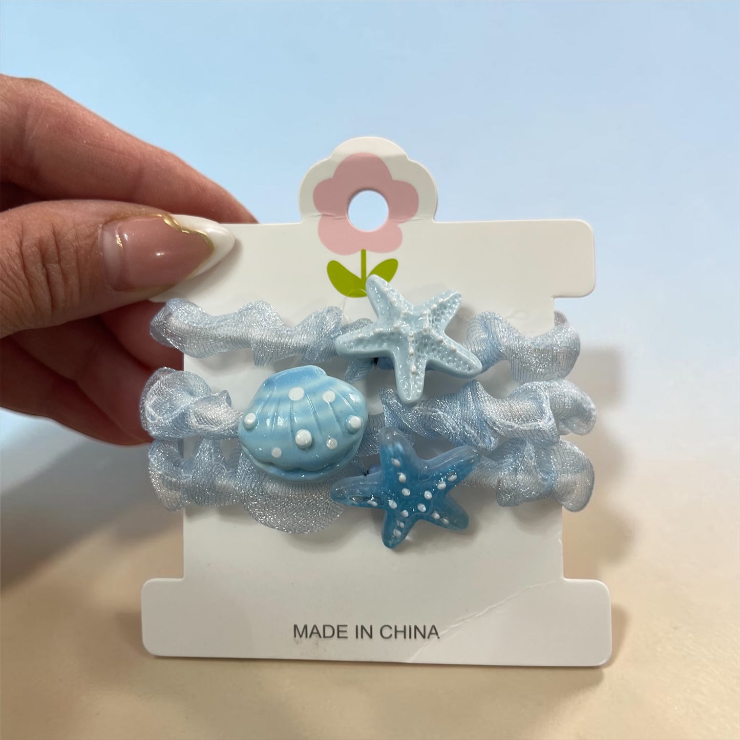 Ocean Charm Elastic Hair Bands Set – Starfish & Shell Design (3 Pieces)