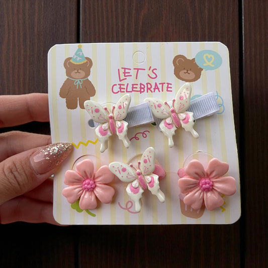 5Pcs Cute Butterfly Flowers Hair Clips and Ties